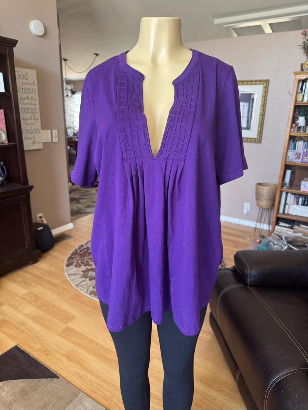 Woman Within purple pintuck V-neckline blouse-size XL
